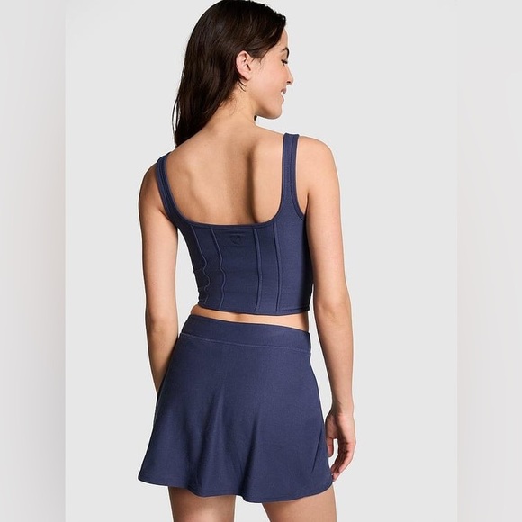 PINK by Victoria's Secret The Cinched Piqué Corset Top | Midnight Navy | Size S - Picture 3 of 7